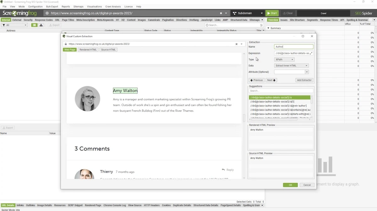 Custom data extraction using XPath in Screaming Frog