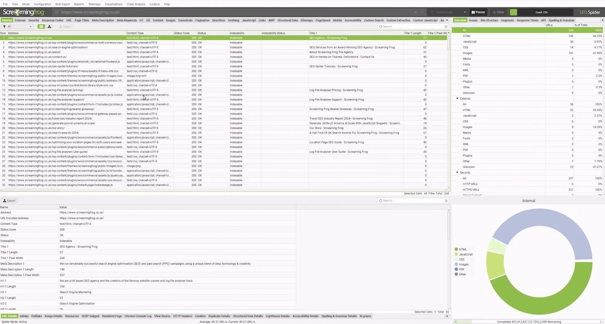 Screaming Frog main dashboard interface